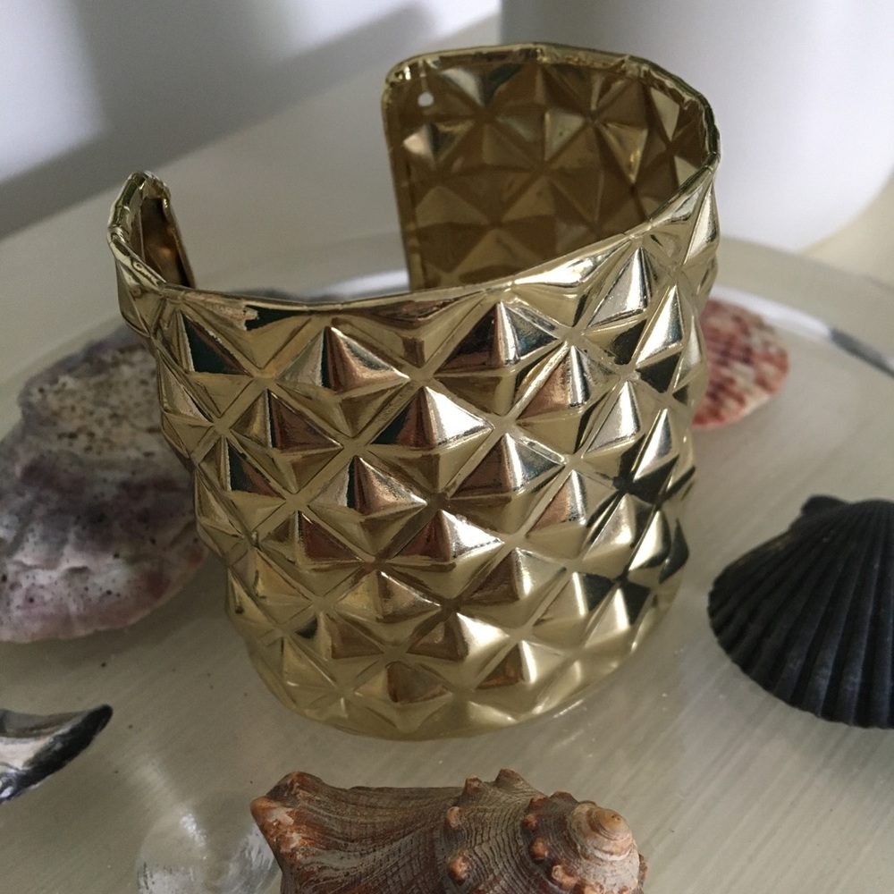 Gold cuff geometric textured bracelet